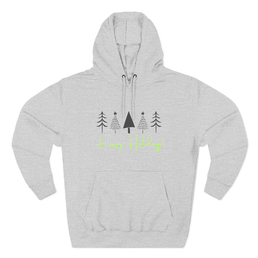 Happy Holidays Tree Hoodie — Cozy Unisex Winter Graphic Pullover