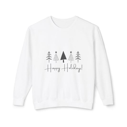 Unisex Happy Holidays Minimalist Sweatshirt — Soft Winter Tree Crewneck