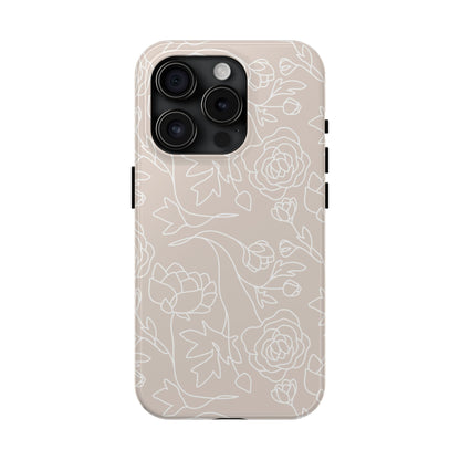 Neutral Floral Phone Case — Tough Rose Line Art Cover