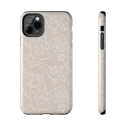 Neutral Floral Phone Case — Tough Rose Line Art Cover