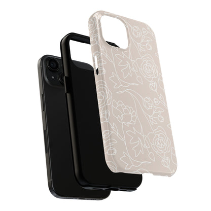 Neutral Floral Phone Case — Tough Rose Line Art Cover