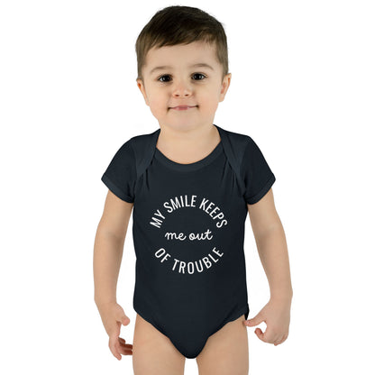 Infant Bodysuit - "My Smile Keeps Me Out Of Trouble" Cute Baby Onesie | Newborn Gift