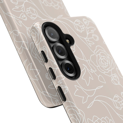 Neutral Floral Phone Case — Tough Rose Line Art Cover