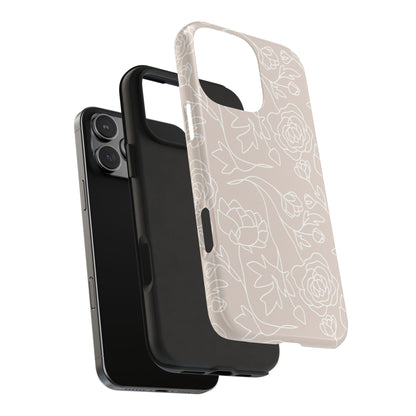 Neutral Floral Phone Case — Tough Rose Line Art Cover