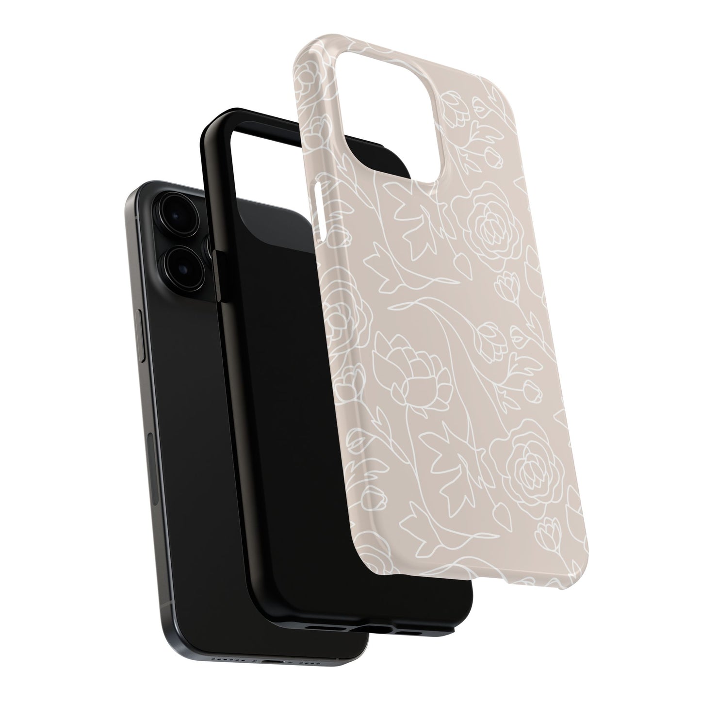 Neutral Floral Phone Case — Tough Rose Line Art Cover