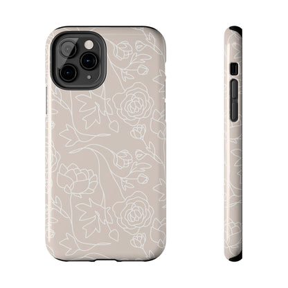 Neutral Floral Phone Case — Tough Rose Line Art Cover