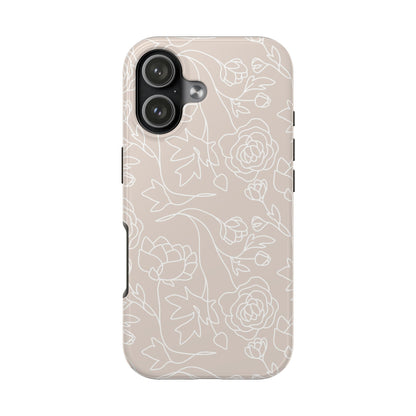 Neutral Floral Phone Case — Tough Rose Line Art Cover