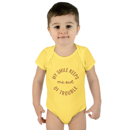 Infant Bodysuit - "My Smile Keeps Me Out Of Trouble" Cute Baby Onesie | Newborn Gift