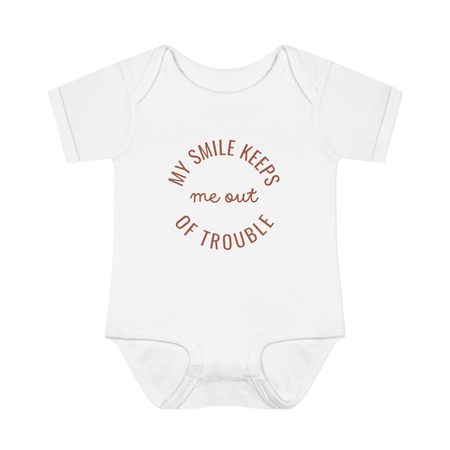 Infant Bodysuit - "My Smile Keeps Me Out Of Trouble" Cute Baby Onesie | Newborn Gift