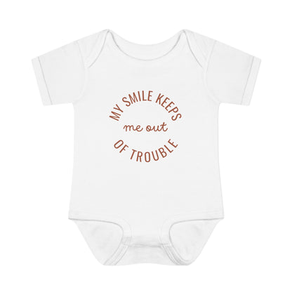 Infant Bodysuit - "My Smile Keeps Me Out Of Trouble" Cute Baby Onesie | Newborn Gift