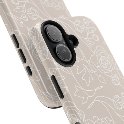 Neutral Floral Phone Case — Tough Rose Line Art Cover