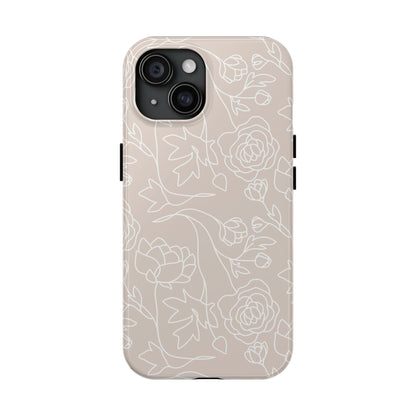 Neutral Floral Phone Case — Tough Rose Line Art Cover