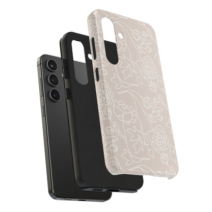 Neutral Floral Phone Case — Tough Rose Line Art Cover