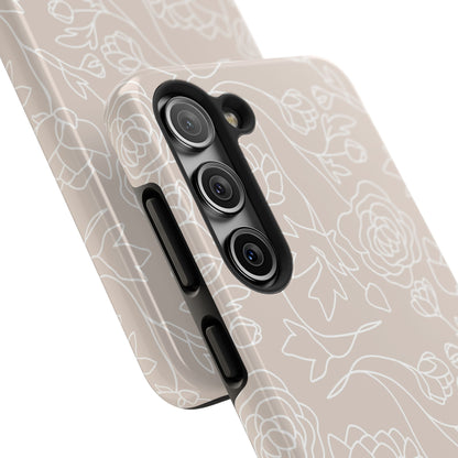Neutral Floral Phone Case — Tough Rose Line Art Cover