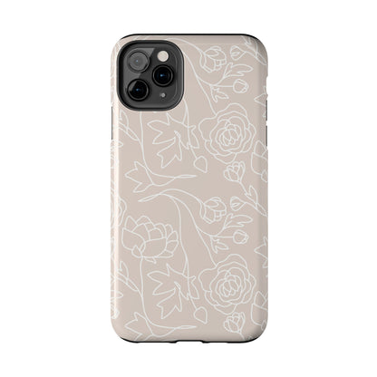 Neutral Floral Phone Case — Tough Rose Line Art Cover