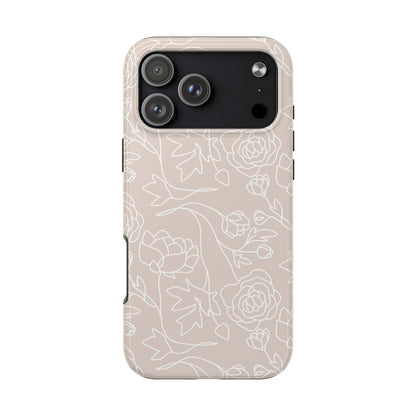Neutral Floral Phone Case — Tough Rose Line Art Cover