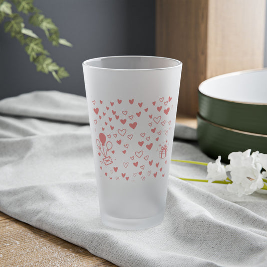DriftKind Heart Glass — Frosted Pink Valentine Pint Cup