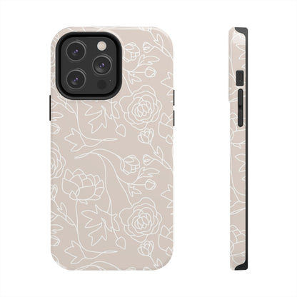 Neutral Floral Phone Case — Tough Rose Line Art Cover