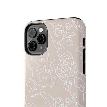 Neutral Floral Phone Case — Tough Rose Line Art Cover