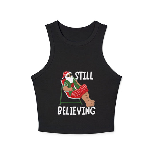 Still Believing Racer Tank — Christmas Elf Graphic Crop Top