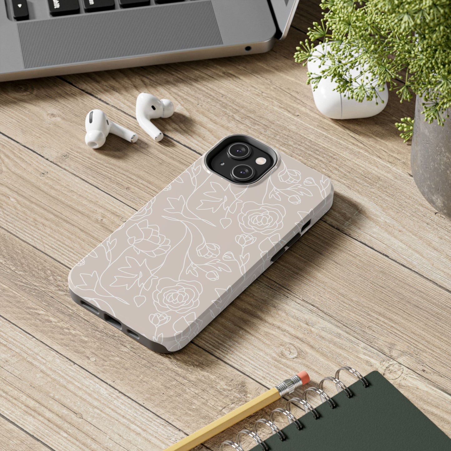 Neutral Floral Phone Case — Tough Rose Line Art Cover