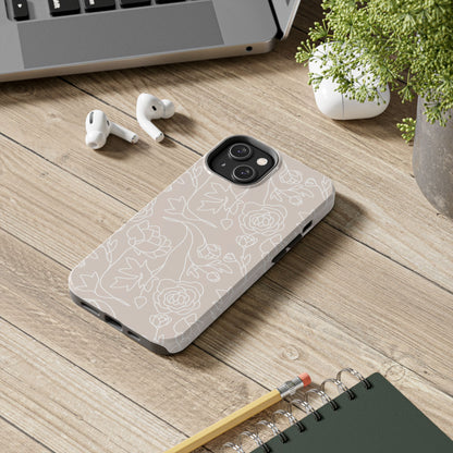 Neutral Floral Phone Case — Tough Rose Line Art Cover