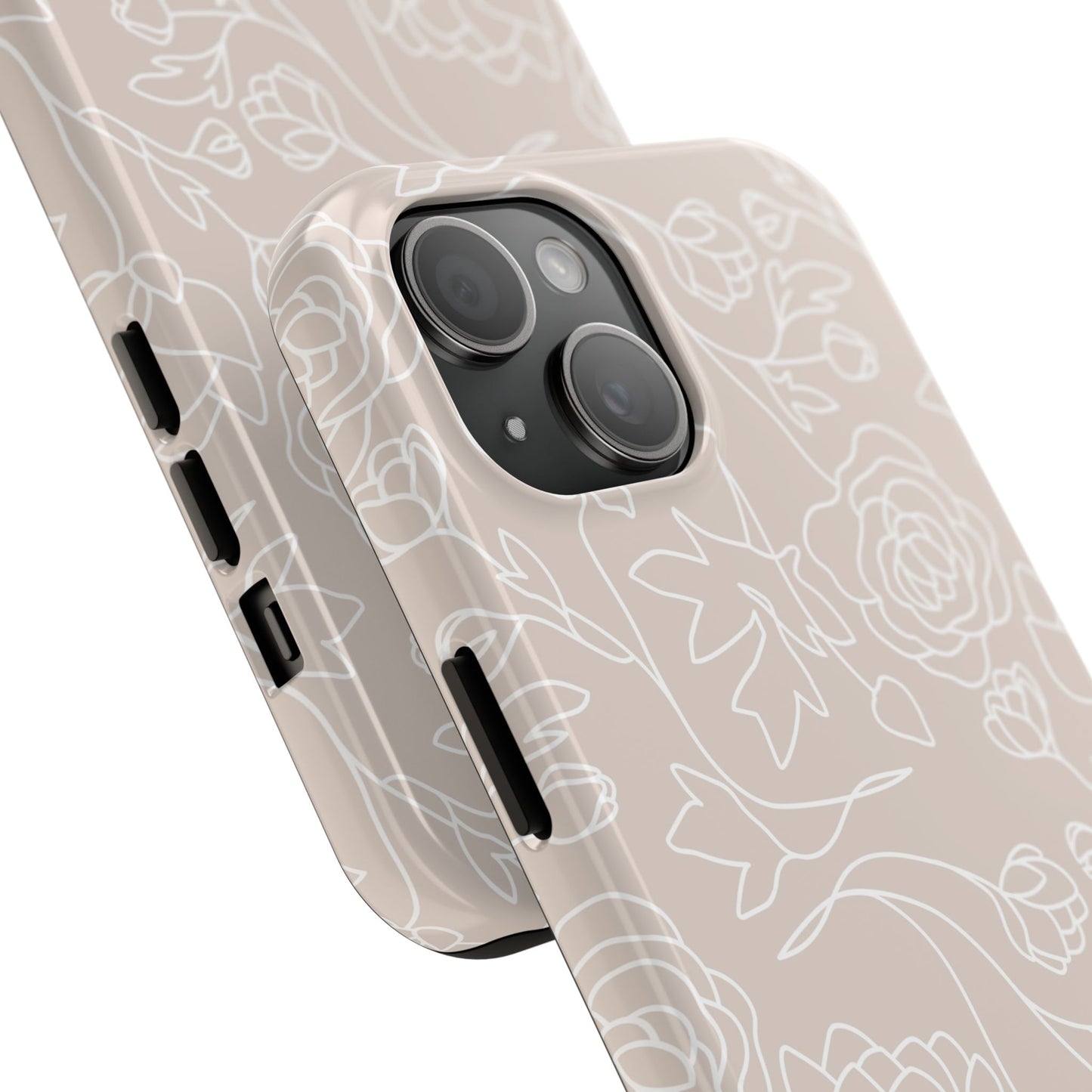 Neutral Floral Phone Case — Tough Rose Line Art Cover
