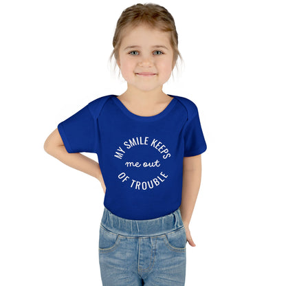Infant Bodysuit - "My Smile Keeps Me Out Of Trouble" Cute Baby Onesie | Newborn Gift