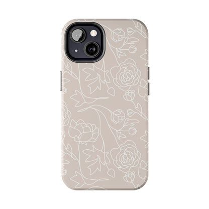 Neutral Floral Phone Case — Tough Rose Line Art Cover
