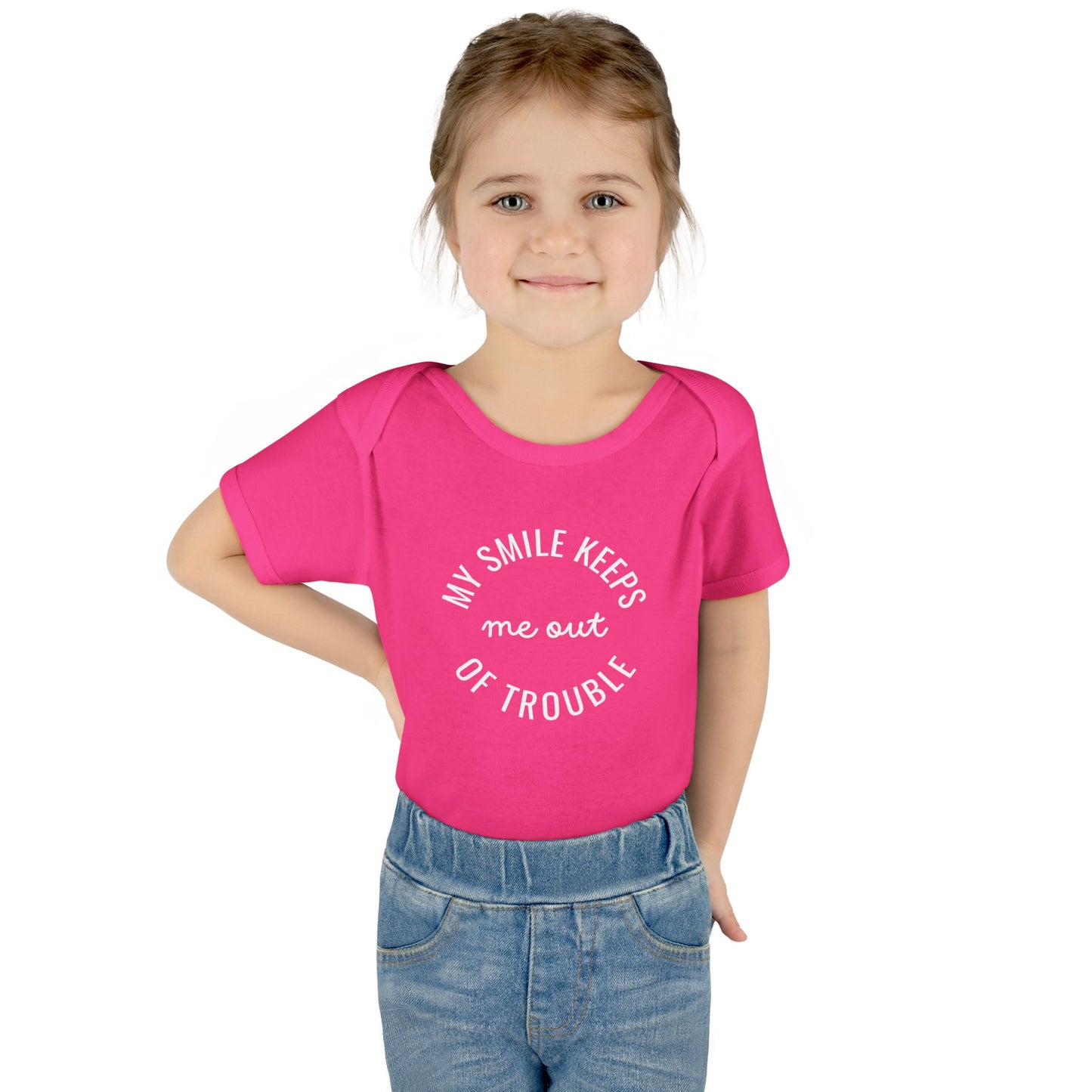 Infant Bodysuit - "My Smile Keeps Me Out Of Trouble" Cute Baby Onesie | Newborn Gift