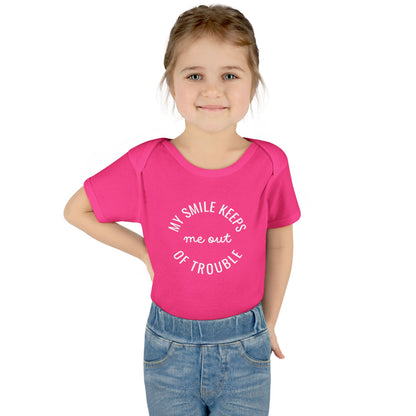 Infant Bodysuit - "My Smile Keeps Me Out Of Trouble" Cute Baby Onesie | Newborn Gift