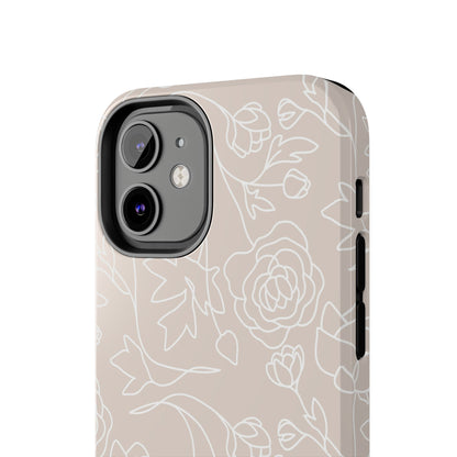 Neutral Floral Phone Case — Tough Rose Line Art Cover
