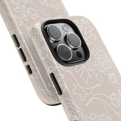 Neutral Floral Phone Case — Tough Rose Line Art Cover