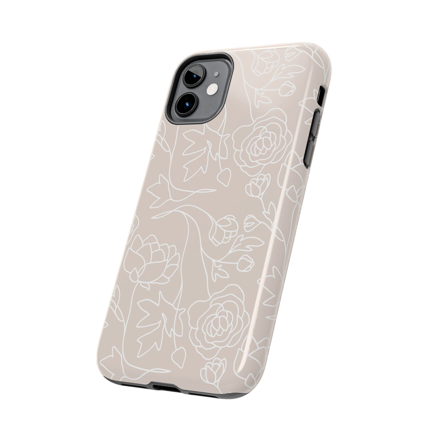 Neutral Floral Phone Case — Tough Rose Line Art Cover