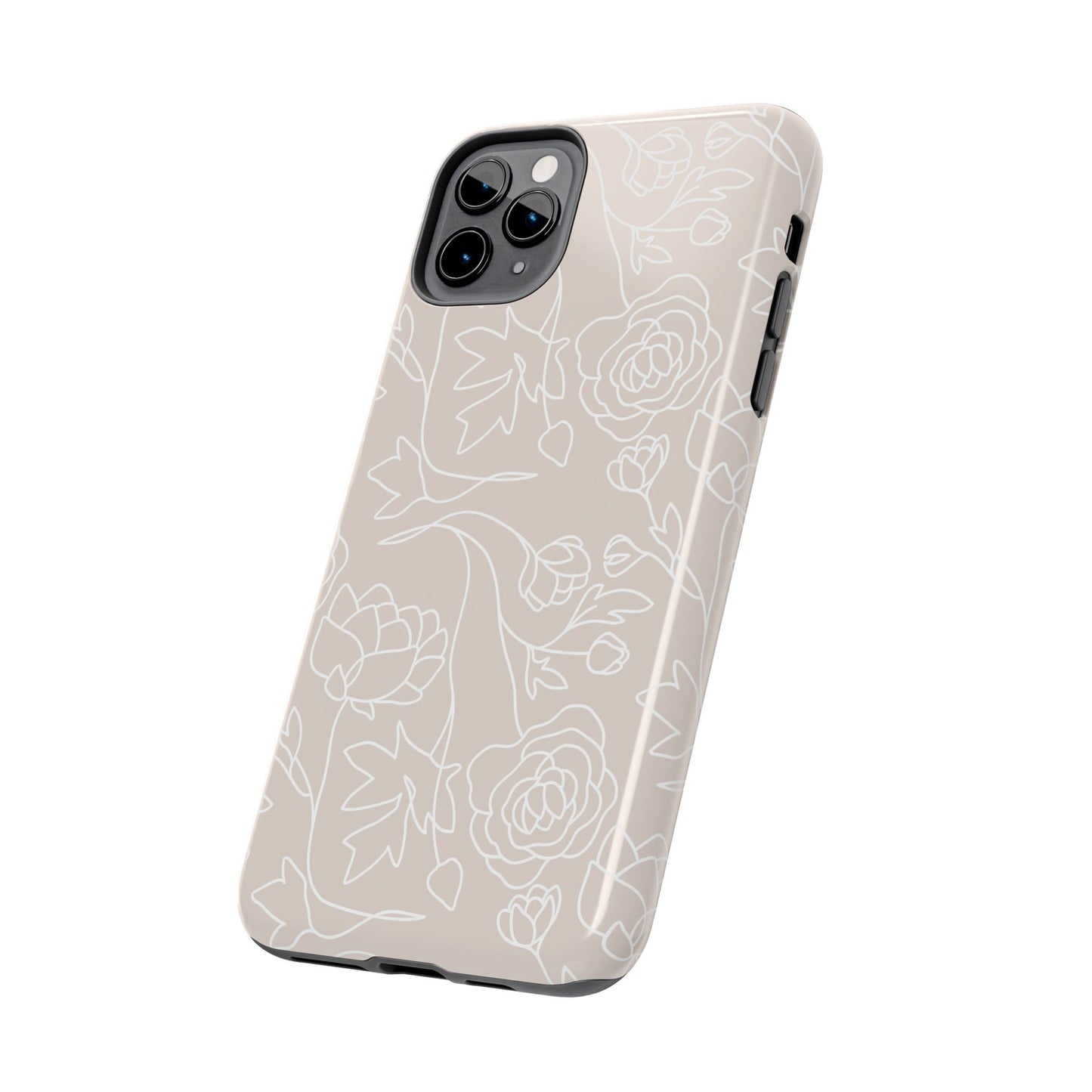 Neutral Floral Phone Case — Tough Rose Line Art Cover