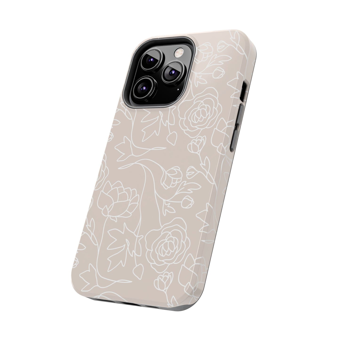 Neutral Floral Phone Case — Tough Rose Line Art Cover