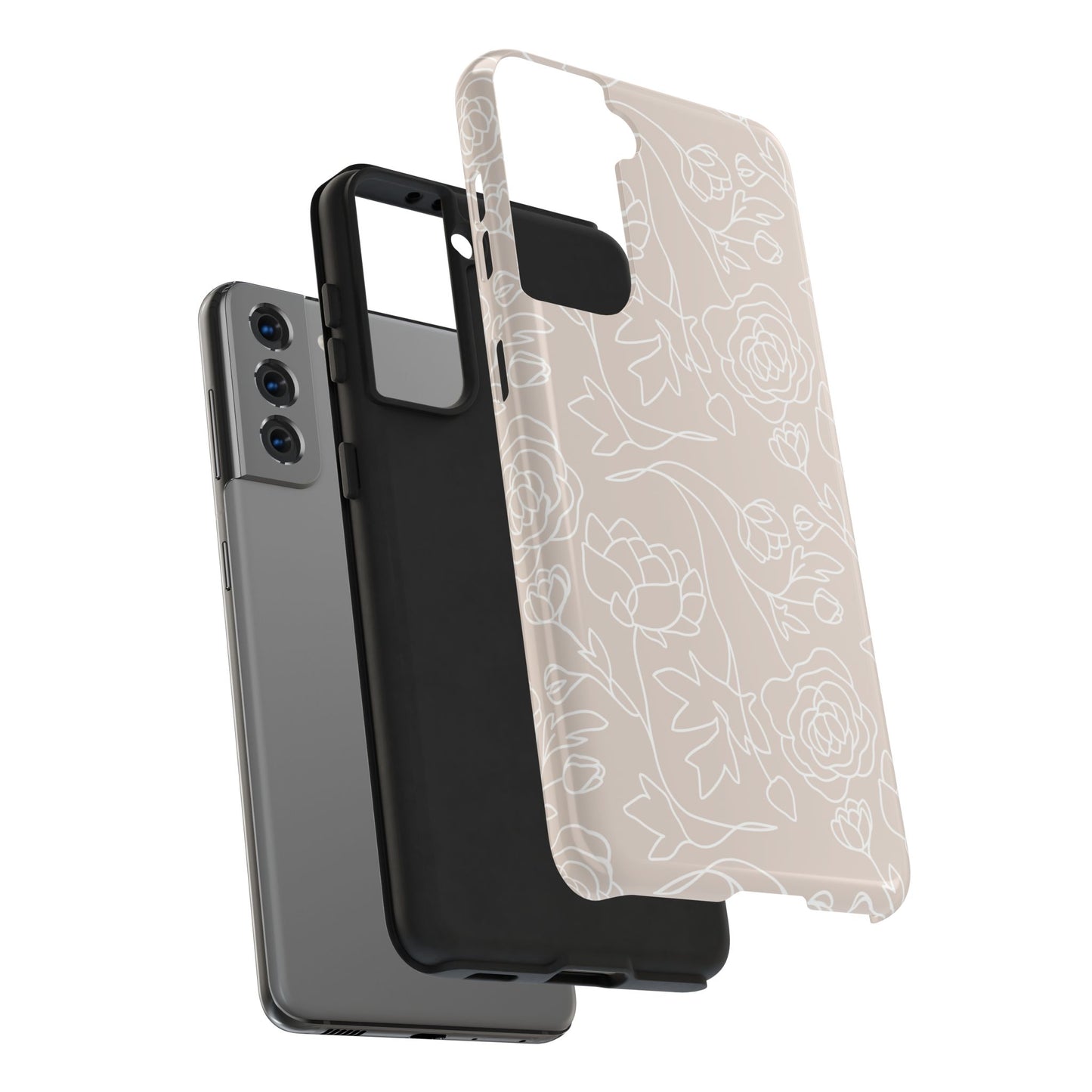 Neutral Floral Phone Case — Tough Rose Line Art Cover