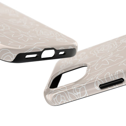 Neutral Floral Phone Case — Tough Rose Line Art Cover