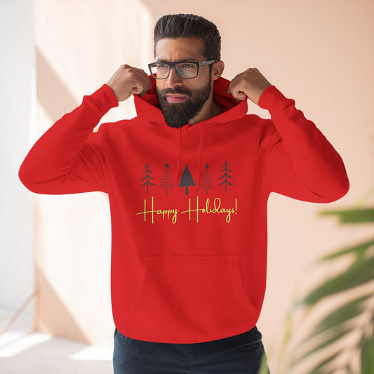 Happy Holidays Tree Hoodie — Cozy Unisex Winter Graphic Pullover