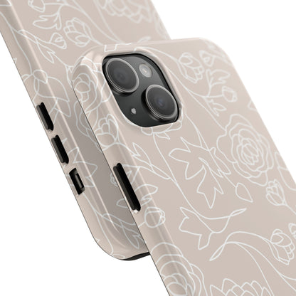 Neutral Floral Phone Case — Tough Rose Line Art Cover