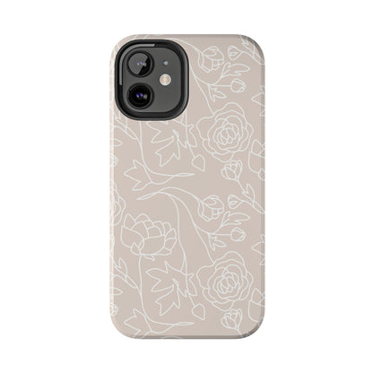 Neutral Floral Phone Case — Tough Rose Line Art Cover