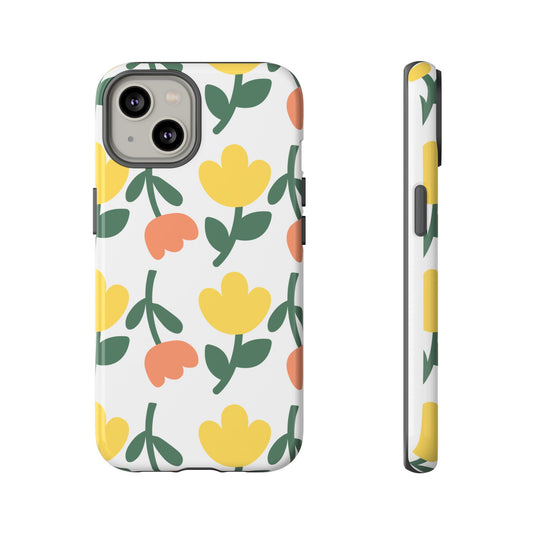 Floral Tulip Tough Phone Case — Yellow & Peach Protective Cover