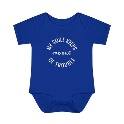 Infant Bodysuit - "My Smile Keeps Me Out Of Trouble" Cute Baby Onesie | Newborn Gift