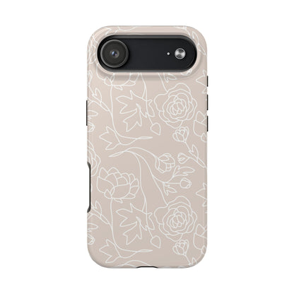 Neutral Floral Phone Case — Tough Rose Line Art Cover