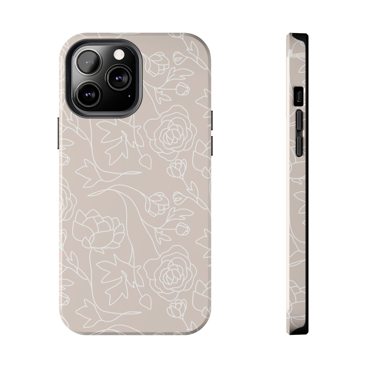 Neutral Floral Phone Case — Tough Rose Line Art Cover