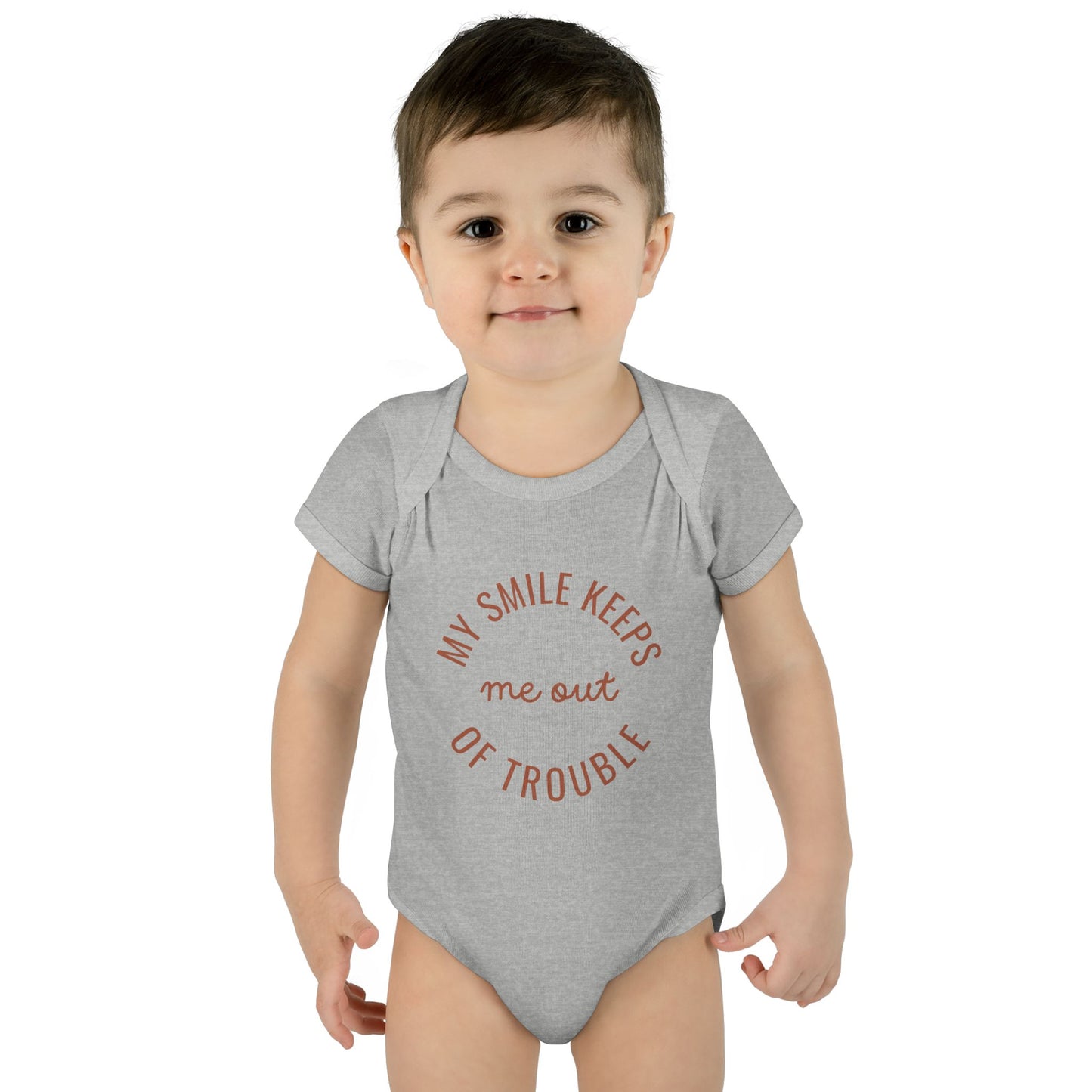 Infant Bodysuit - "My Smile Keeps Me Out Of Trouble" Cute Baby Onesie | Newborn Gift