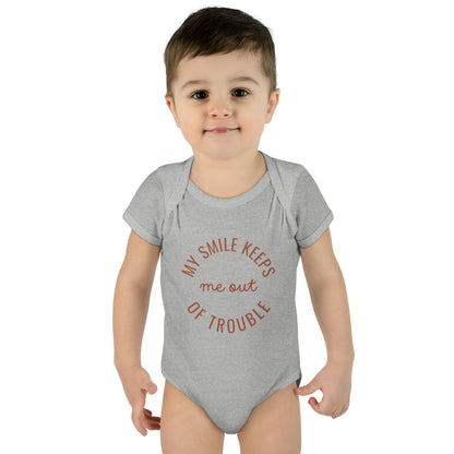 Infant Bodysuit - "My Smile Keeps Me Out Of Trouble" Cute Baby Onesie | Newborn Gift