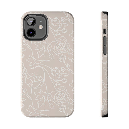Neutral Floral Phone Case — Tough Rose Line Art Cover