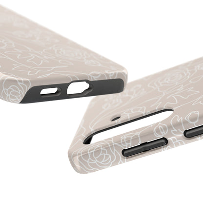 Neutral Floral Phone Case — Tough Rose Line Art Cover