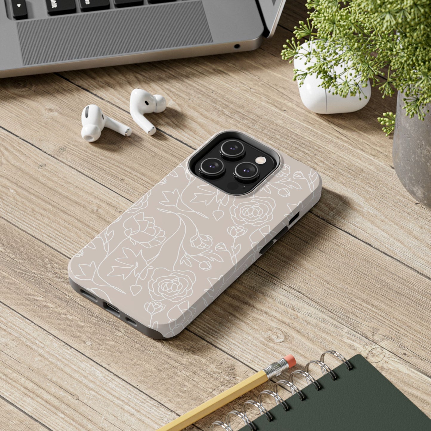 Neutral Floral Phone Case — Tough Rose Line Art Cover